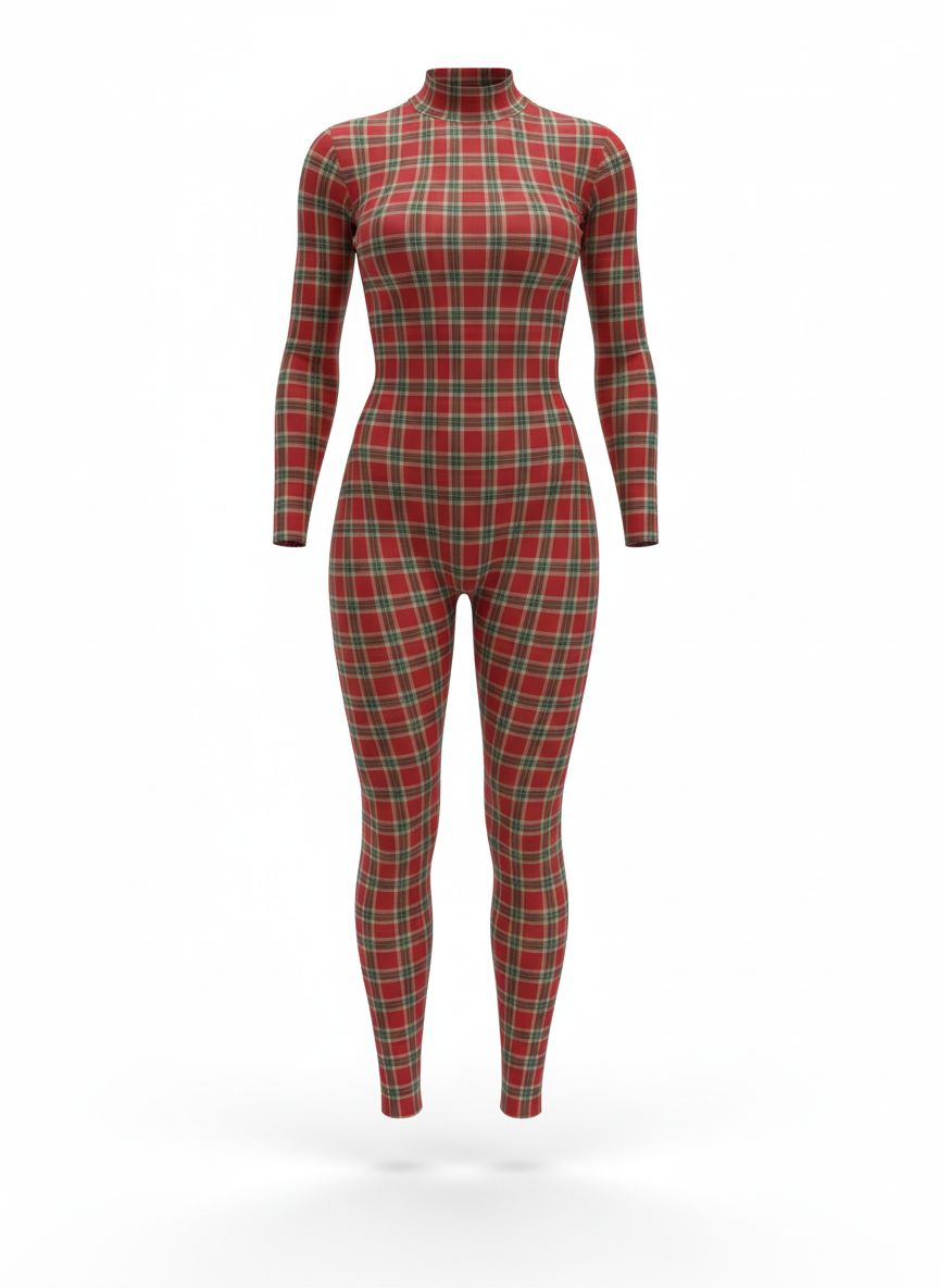 Charming Peach Jumpsuit - Holiday Tartan