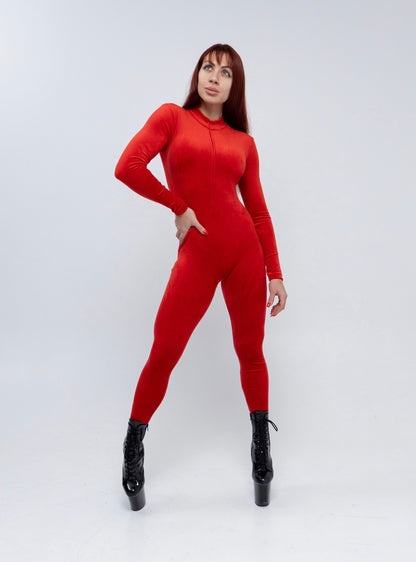 Zip-Up Charming Peach Jumpsuit - Christmas
