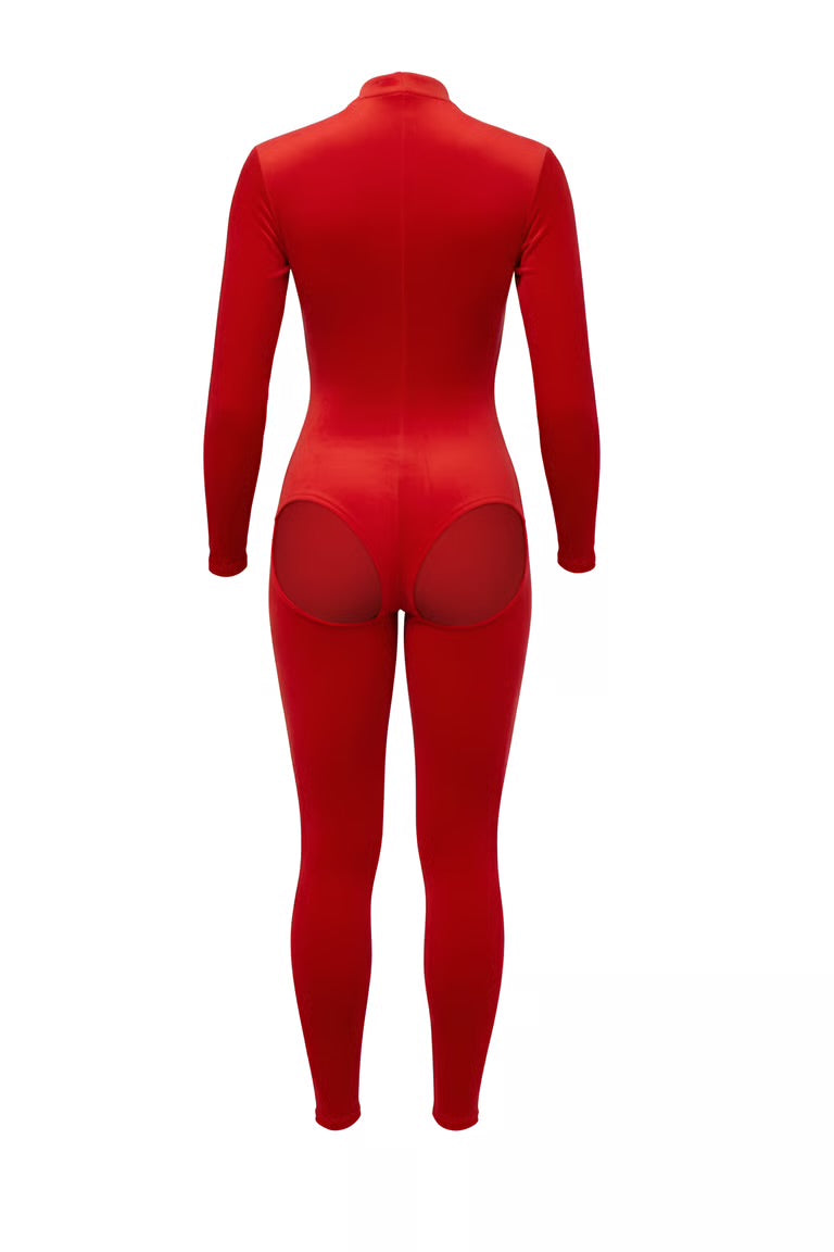 Zip-Up Charming Peach Jumpsuit - Christmas