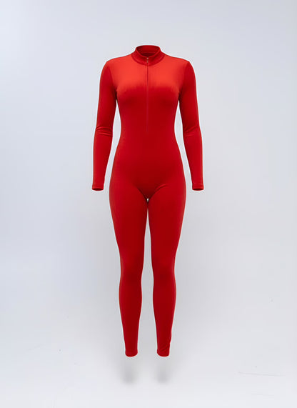 Zip-Up Charming Peach Jumpsuit - Christmas